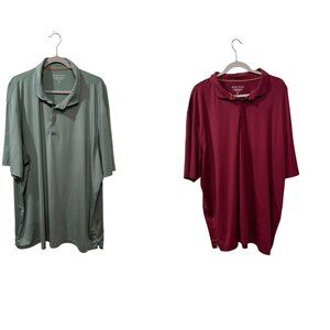 Set of 2 Michel Rouen Mens Performance Polo Shirts Burgundy & Gray Blue 4X